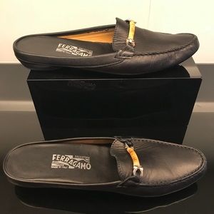 Salvatore Ferragamo black leather Mules/Slides.
